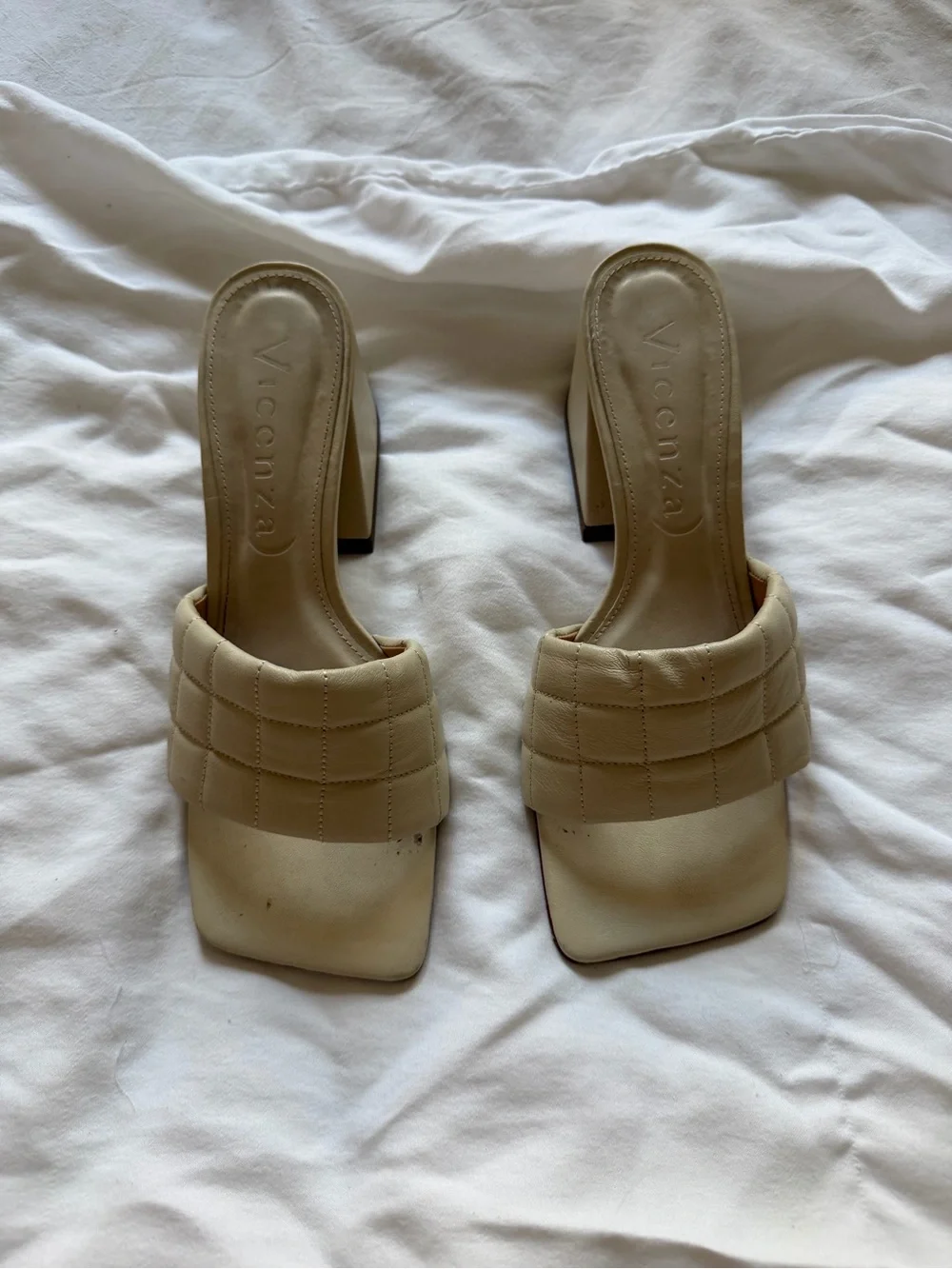 Vicenza from Free People Quilted Cream Square-Toe Mule
